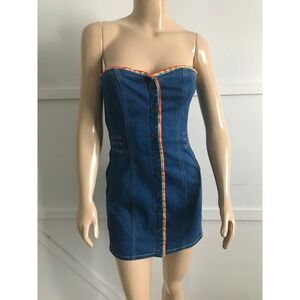 Pilcro by Anthropologie Strapless Button Front Mini Bodycon Denim Dress Size M